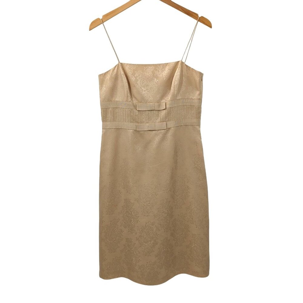Ann Taylor Cocktail Dress 8 Petite Gold Champagne Lace Print Event Sleeveless